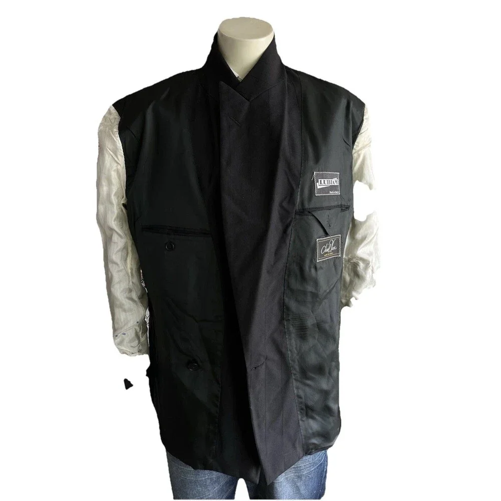 Lubiam Blazer Men 38R Double Breasted Subtle Striped Coat Jacket Made In Italy